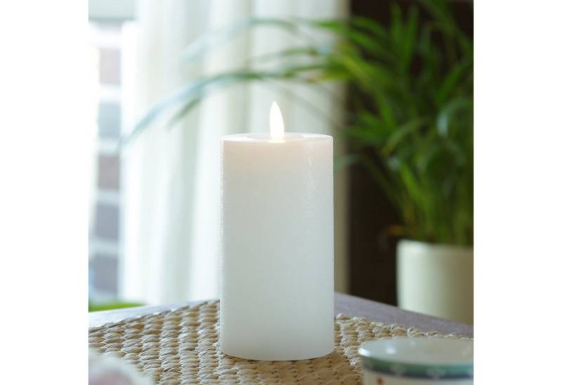 MARELIDA LED-Kerze LINA Rustik Optik Echtwachskerze flackernd Timer H: 15cm D: 7cm weiß (1-tlg) von MARELIDA