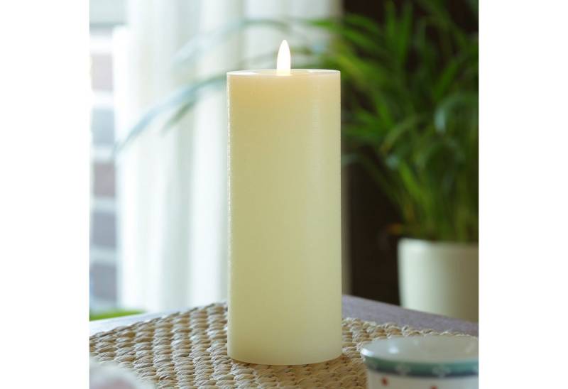 MARELIDA LED-Kerze LINA Rustik Optik Echtwachskerze flackernd Timer H: 19cm D: 7cm creme (1-tlg) von MARELIDA