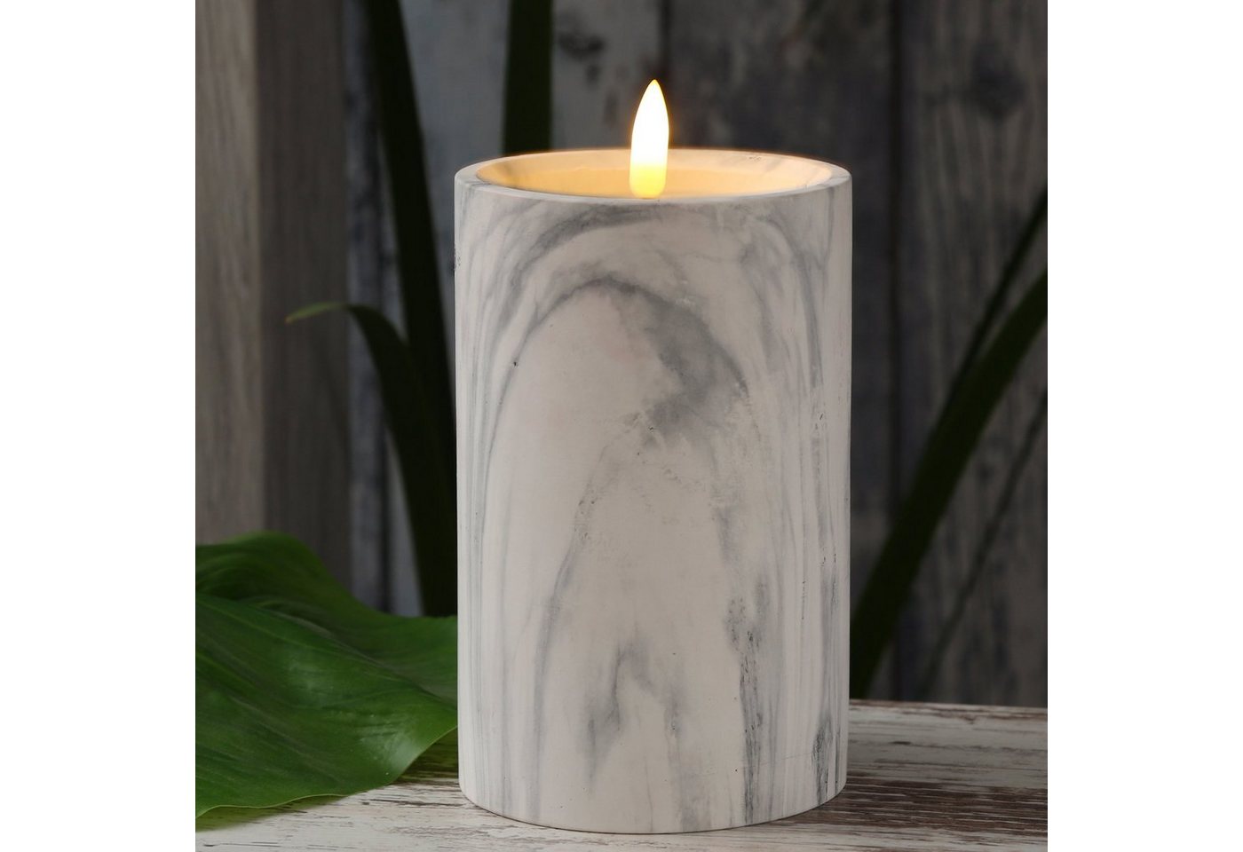 MARELIDA LED-Kerze LED Kerze in Marmoroptik Zement Wachs flackernd Timer H: 16cm grau (1-tlg) von MARELIDA