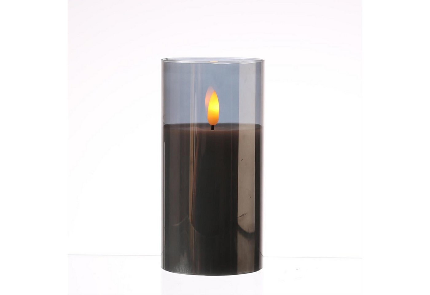 MARELIDA LED-Kerze im Glas LED Windlicht Echtwachs flackernd Timer H: 15cm rund grau von MARELIDA