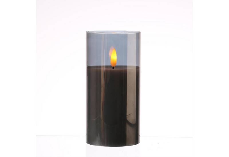 MARELIDA LED-Kerze im Glas LED Windlicht Echtwachs flackernd Timer H: 15cm rund grau von MARELIDA