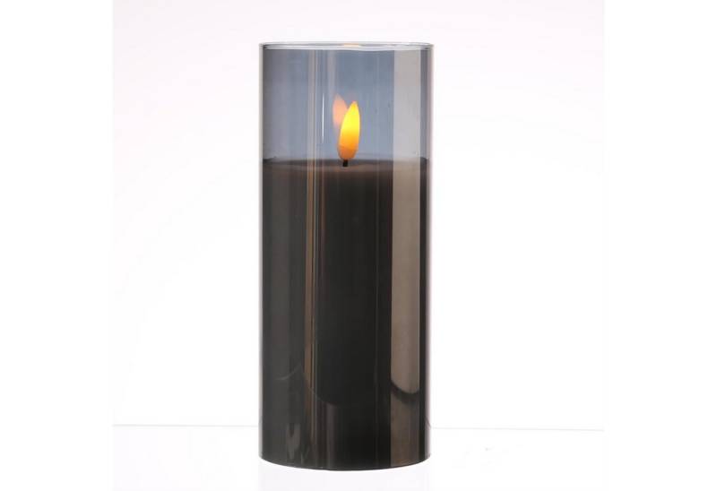 MARELIDA LED-Kerze im Glas LED Windlicht Echtwachs flackernd Timer H: 17,5cm grau von MARELIDA