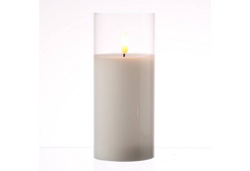 MARELIDA LED-Kerze LED Kerze im Glas Windlicht Echtwachs Timer H: 17,5cm D: 7,5cm weiß von MARELIDA