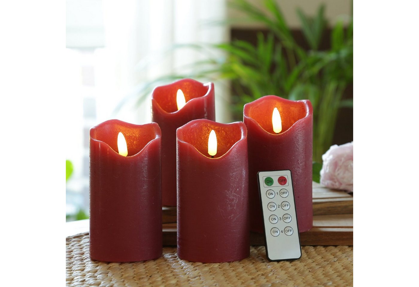 MARELIDA LED-Kerze LED Kerzenset Adventskerzen Echtwachs Fernbedienung H: 13cm rot 4St. (4-tlg) von MARELIDA