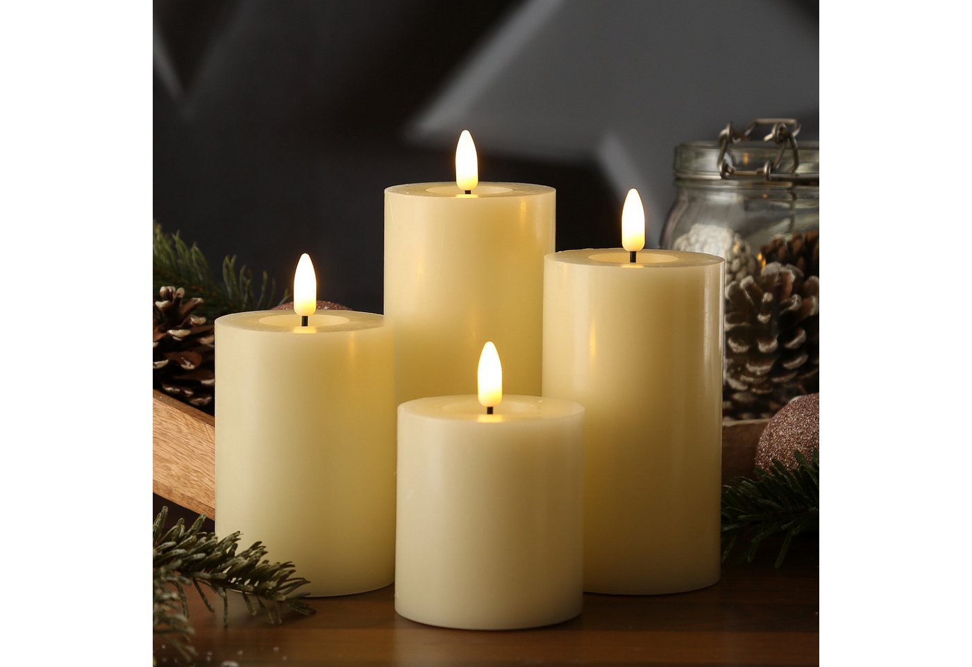 MARELIDA LED-Kerze Kerzenset ELIA Echtwachs Stumpenkerzen für Adventskranz 4 Größen 4St (4-tlg) von MARELIDA