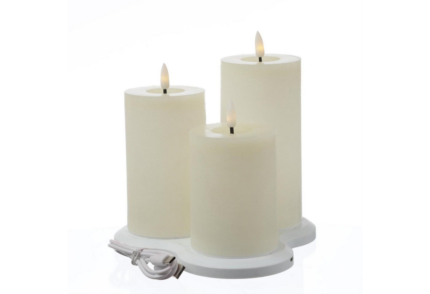 MARELIDA LED-Kerze LED Kerzenset LISA Rustik Optik Echtwachs wiederaufladbar creme 3St. (3-tlg) von MARELIDA
