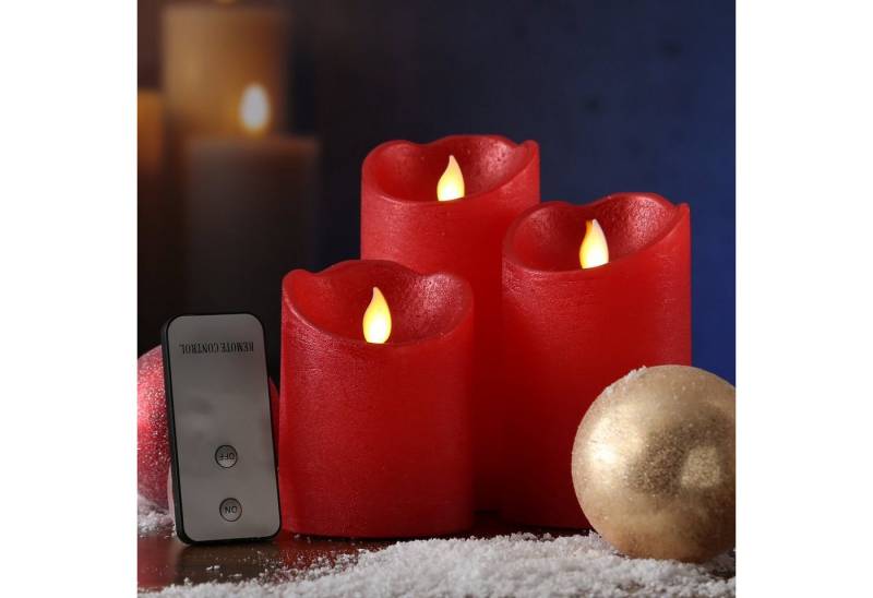 MARELIDA LED-Kerze LED Kerzenset Rustik-Optik mit beweglicher Flamme Fernb. 3er Set rot MARELIDA LED-Kerze LED Kerzenset Rustik-Optik mit beweglicher Flamme Fernb. 3er Set rot von MARELIDA