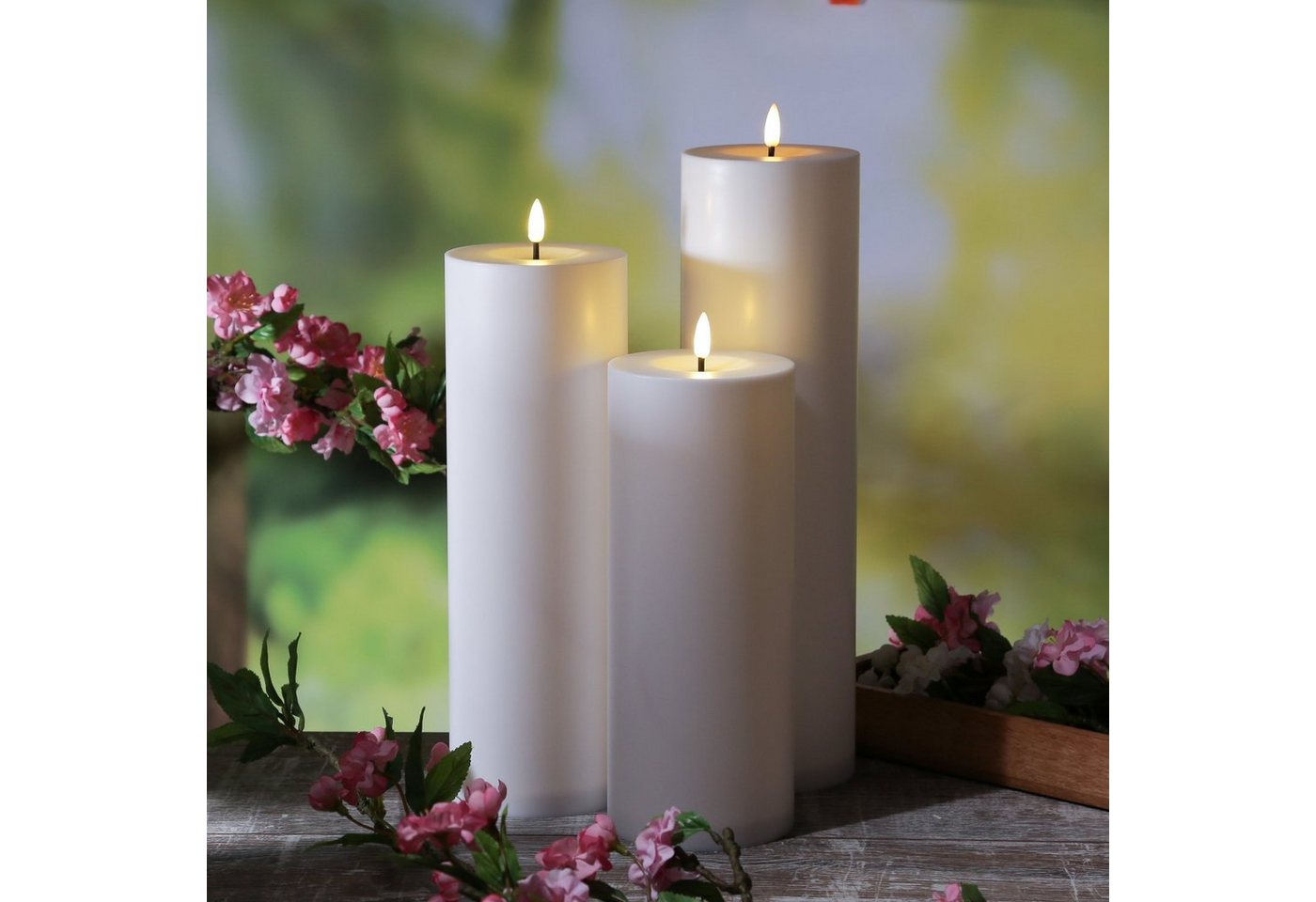 MARELIDA LED-Kerze LED Kerzenset XXL für Außen flackernd outdoor 3 Größen Timer 3er Set (3-tlg) von MARELIDA