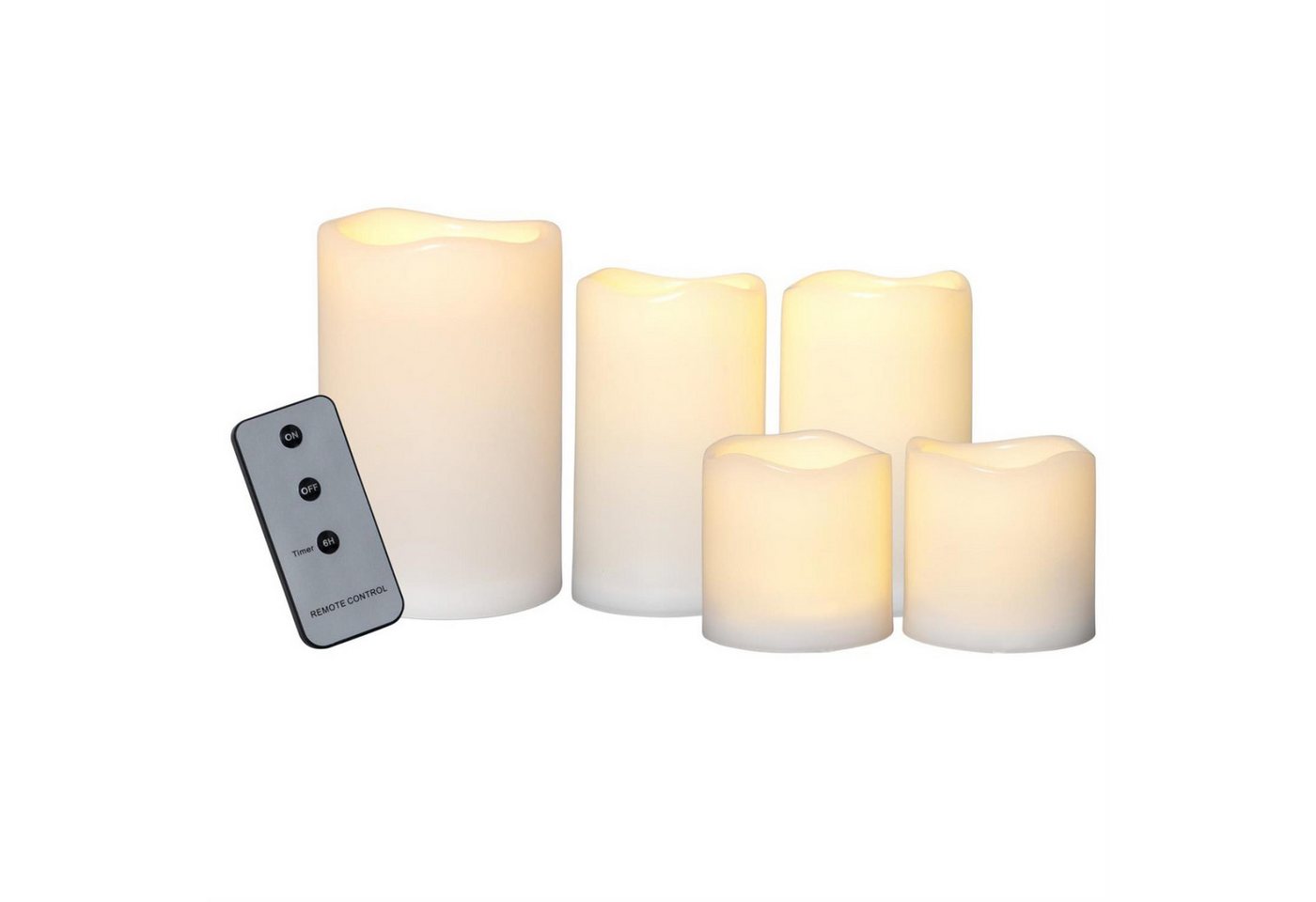 MARELIDA LED-Kerze LED Kerzenset flackernd Timer mit Fernbedienung für Außen creme 5St. (5-tlg) von MARELIDA