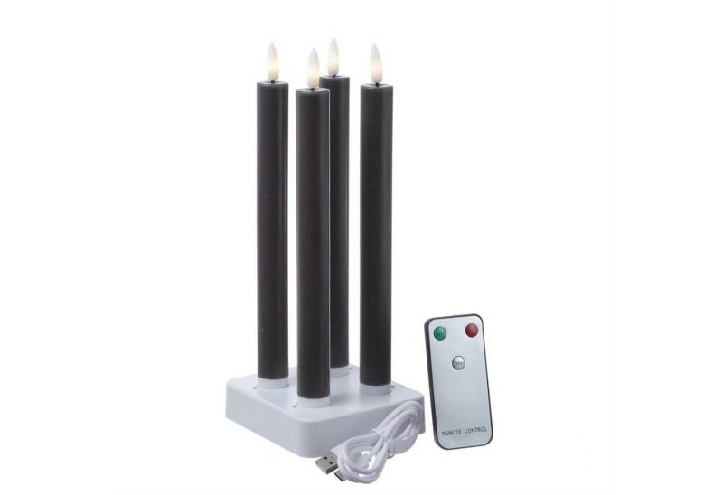 MARELIDA LED-Kerze LED Stabkerzen LISA Tafelkerzen Dinnerkerzen wiederaufladbar grau 4St. (4-tlg) von MARELIDA