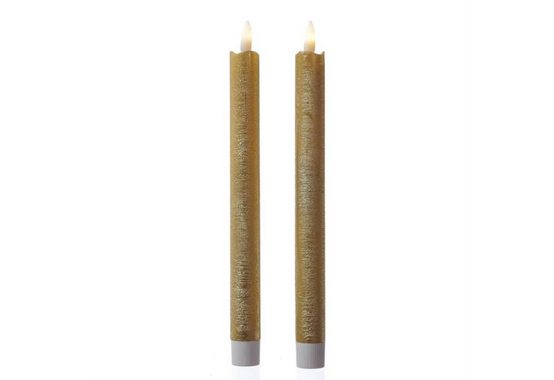 MARELIDA LED-Kerze LED Stabkerzen Tafelkerzen Dinner Spitzkerzen rustikal 25cm gold 2St (2-tlg) von MARELIDA