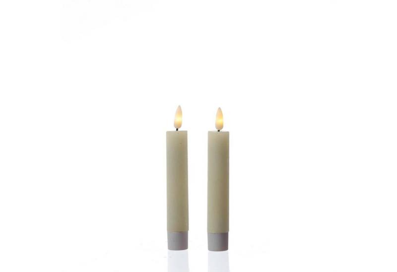 MARELIDA LED-Kerze LED Stabkerzen Tafelkerzen Dinner Spitzkerzen rustikal 14cm creme 2St (2-tlg) von MARELIDA