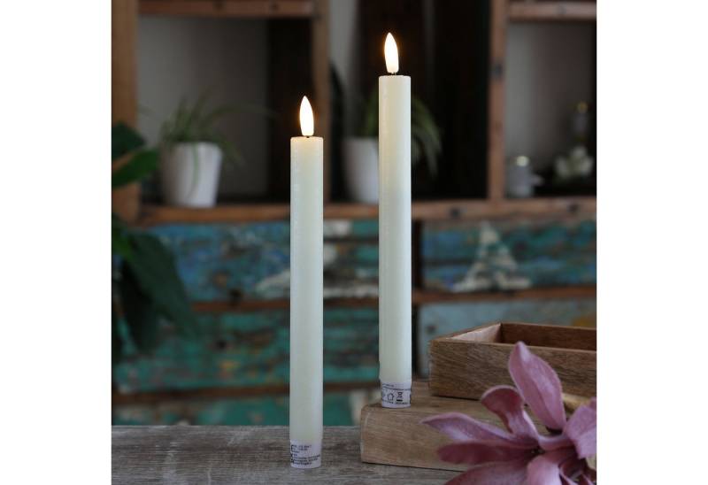 MARELIDA LED-Kerze LED Stabkerzen Tafelkerzen Dinner Spitzkerzen rustikal 24cm creme 2St (2-tlg) von MARELIDA