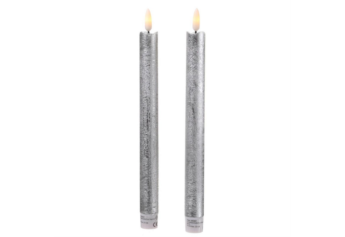 MARELIDA LED-Kerze LED Stabkerzen Tafelkerzen Dinner Spitzkerzen rustikal 25cm silber 2St (2-tlg) von MARELIDA