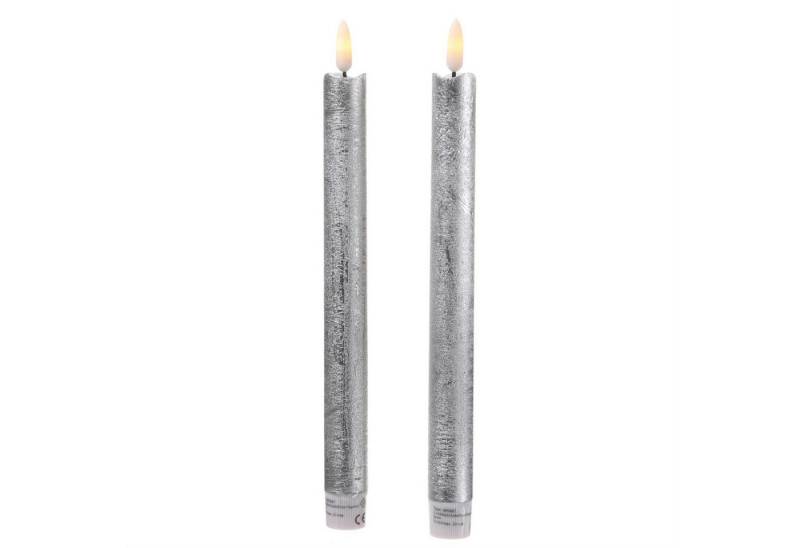 MARELIDA LED-Kerze LED Stabkerzen Tafelkerzen Dinner Spitzkerzen rustikal 25cm silber 2St (2-tlg) von MARELIDA