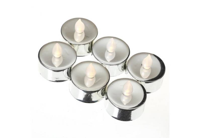 MARELIDA LED-Kerze LED Teelichter flackernd flammenlos mit Batterien D: 3,8cm silber 6St. (6-tlg) von MARELIDA
