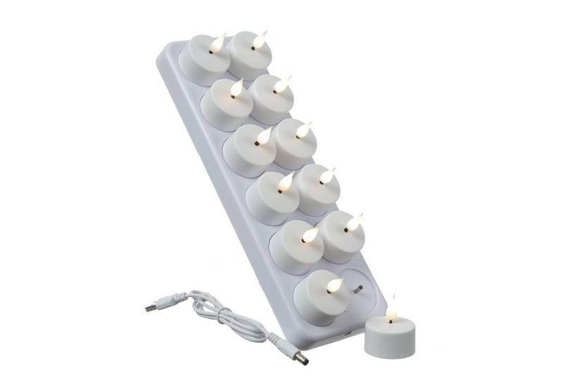 MARELIDA LED-Kerze LED Teelichter mit Ladestation wiederaufladbar D: 4cm flackernd 12St. (12-tlg) von MARELIDA