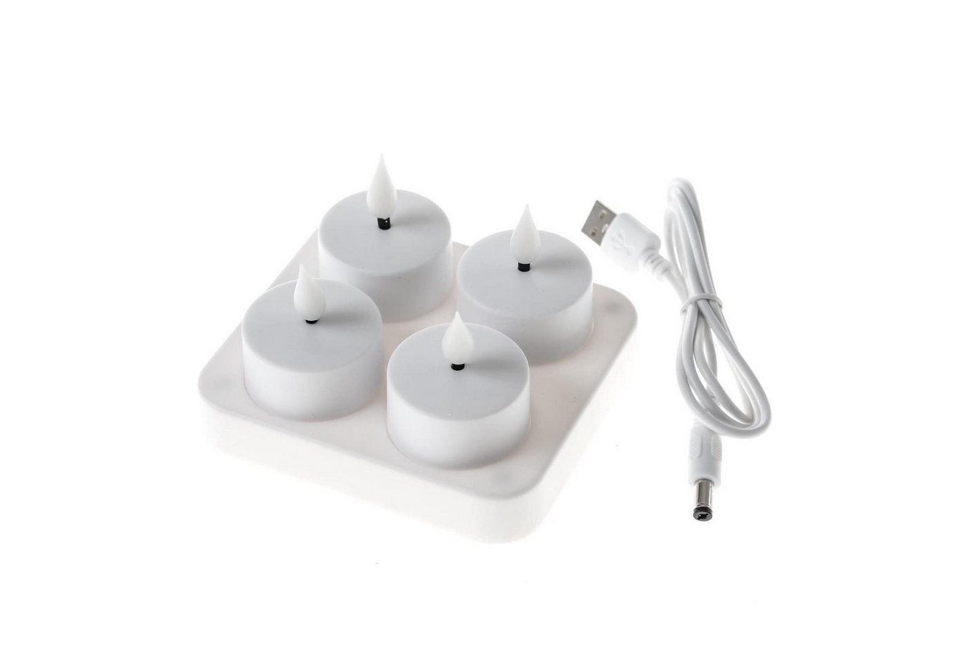 MARELIDA LED-Kerze LED Teelichter mit Ladestation wiederaufladbar D: 4cm flackernd 4Stück (4-tlg) von MARELIDA