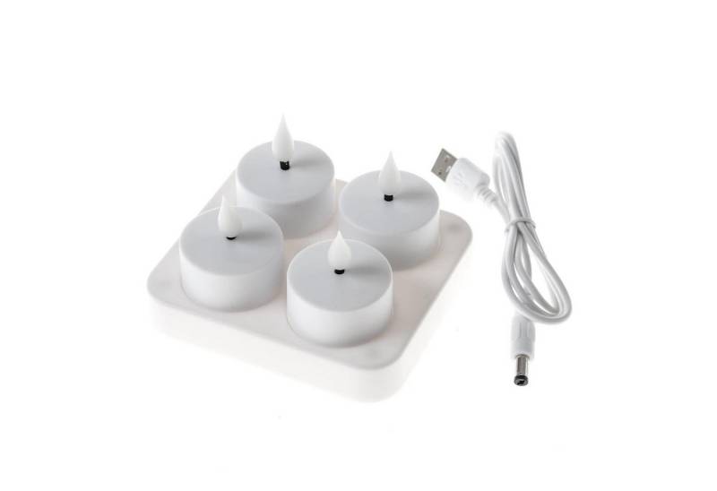 MARELIDA LED-Kerze LED Teelichter mit Ladestation wiederaufladbar D: 4cm flackernd 4Stück (4-tlg) von MARELIDA