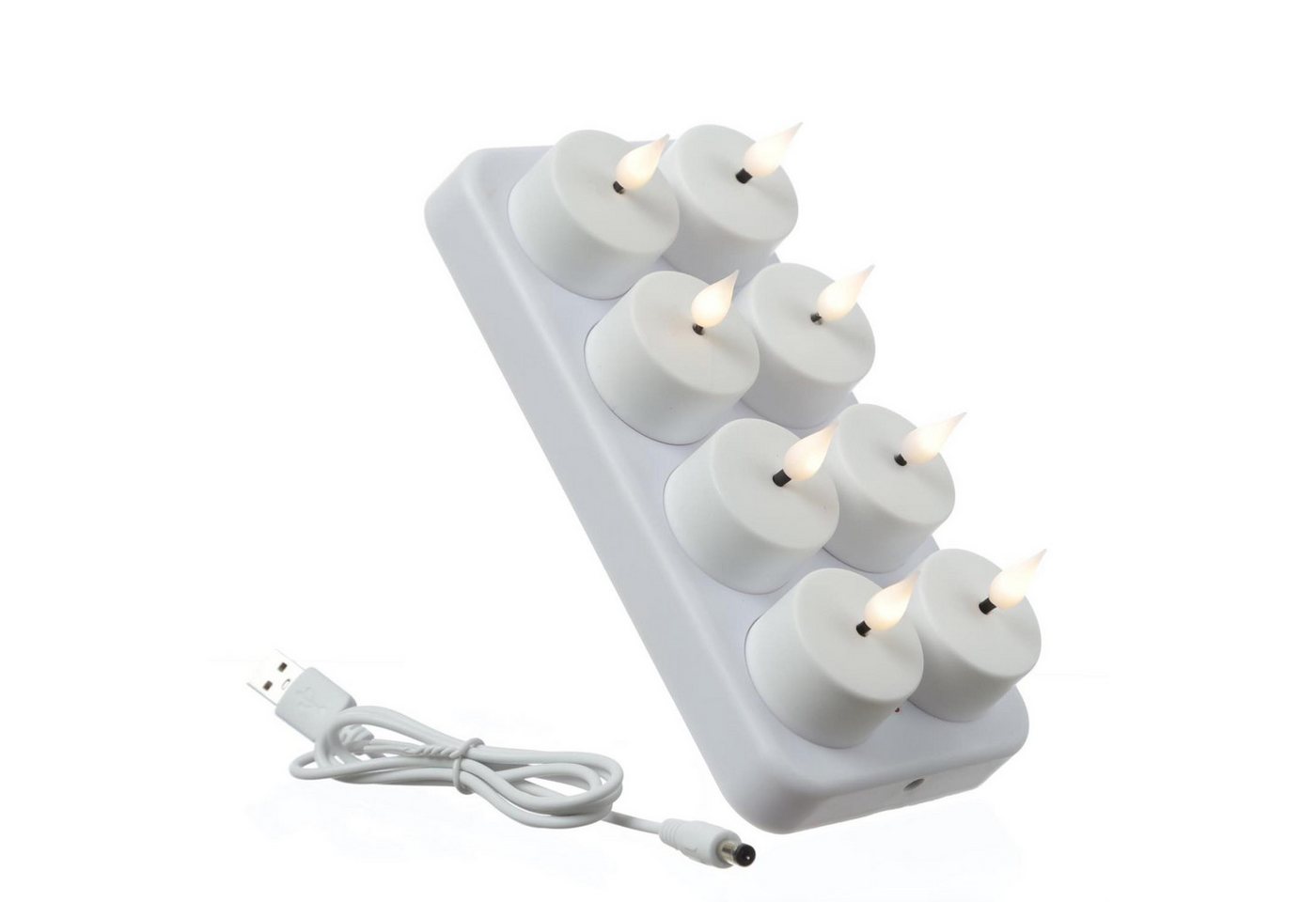 MARELIDA LED-Kerze LED Teelichter mit Ladestation wiederaufladbar D: 4cm flackernd 8Stück (8-tlg) von MARELIDA