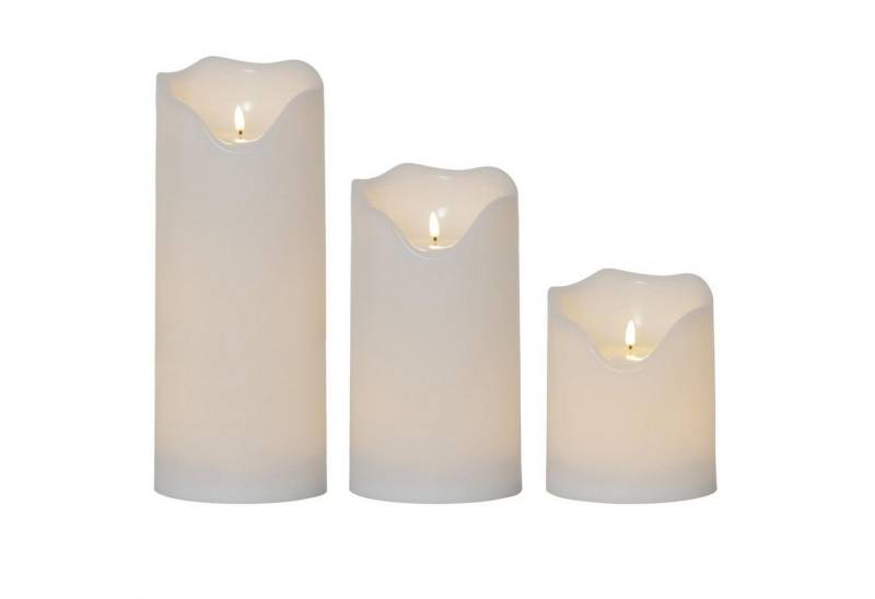 MARELIDA LED-Kerze XXL LED Kerzen Kunststoff flackernd Kerzenset für Außen weiß 3er Set (3-tlg) von MARELIDA