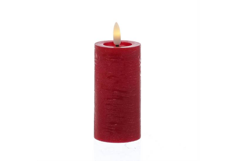 MARELIDA LED-Kerze LINA Rustik Optik Echtwachskerze flackernd Timer H: 12,5cm D: 7cm rot (1-tlg) von MARELIDA