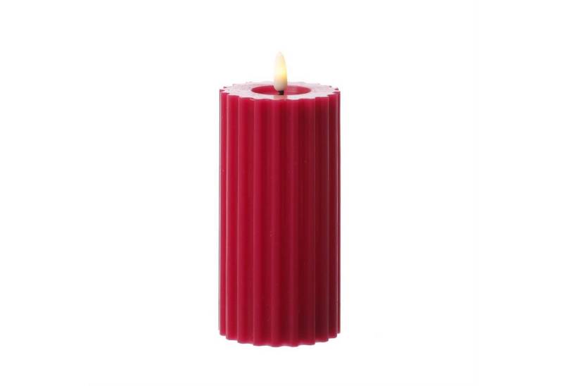 MARELIDA LED-Kerze Liv Echtwachs gerillt mit Rillen flackernd H: 17,5cm Timer beerenrot von MARELIDA
