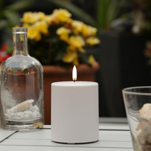 MARELIDA LED Kerze Outdoor Piffany UYUNI Lighting mit flackernder Flamme Stumpenkerze aus Kunststoff für Innen/Außen Timerfunktion dimmbar weiß (Höhe: 10cm) von MARELIDA