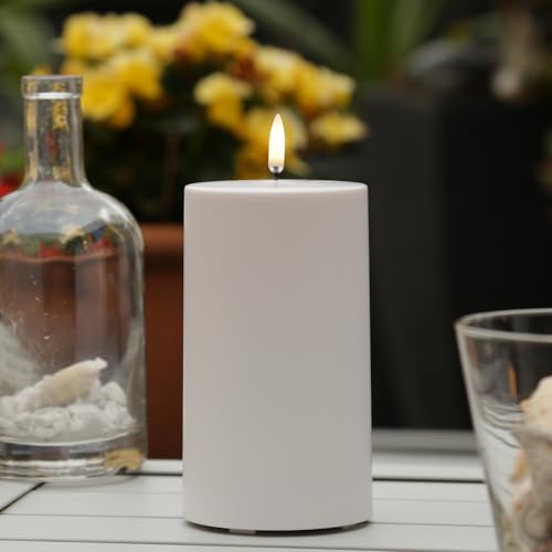 MARELIDA LED Kerze Outdoor Piffany UYUNI Lighting mit flackernder Flamme Stumpenkerze aus Kunststoff für Innen/Außen Timerfunktion dimmbar weiß (Höhe: 15cm) von MARELIDA