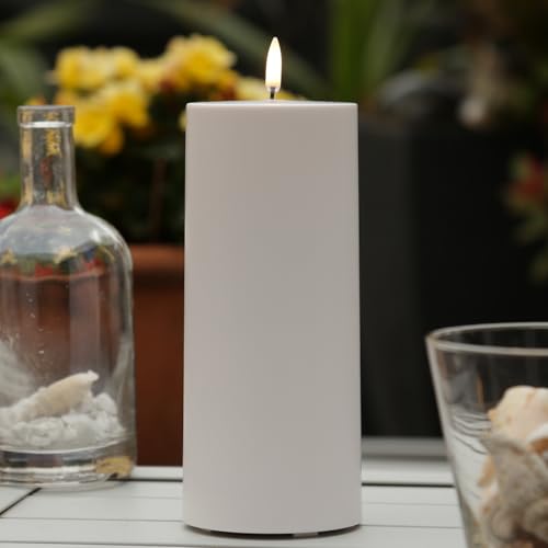MARELIDA LED Kerze Outdoor Piffany UYUNI Lighting mit flackernder Flamme Stumpenkerze aus Kunststoff für Innen/Außen Timerfunktion dimmbar weiß (Höhe: 20cm) von MARELIDA