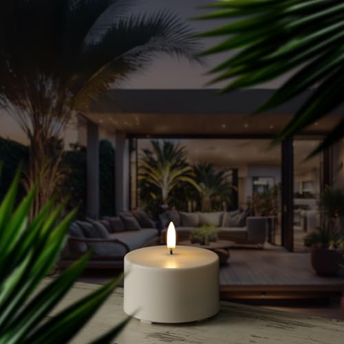 MARELIDA LED Kerze Outdoor Piffany UYUNI Lighting mit flackernder Flamme Stumpenkerze aus Kunststoff für Innen/Außen Timerfunktion dimmbar weiß (Höhe: 5cm) von MARELIDA