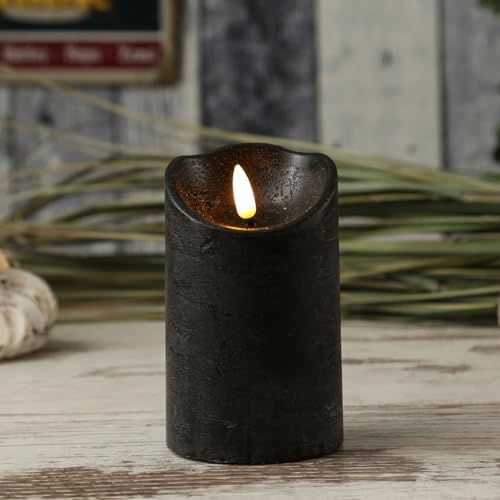 MARELIDA LED Kerze Rustik Optik Echtwachskerze flackernd D: 7,5cm Timer schwarz (12,5cm) von MARELIDA
