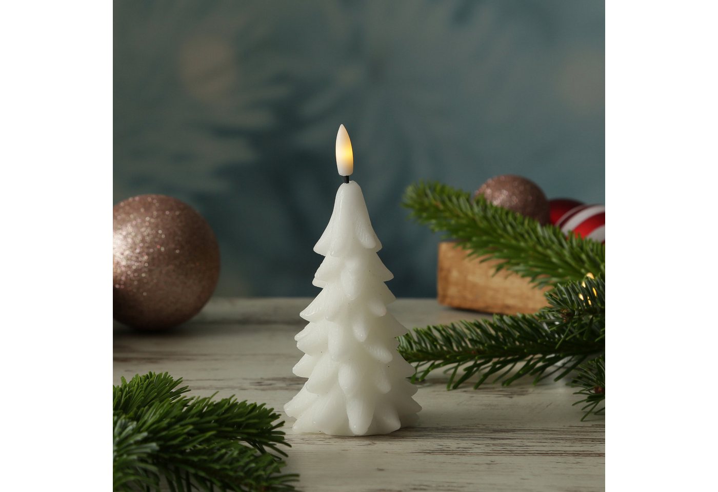 MARELIDA LED-Kerze Tannenbaum Weihnachtsbaum Baumform Echtwachs H: 16cm Timer weiß von MARELIDA