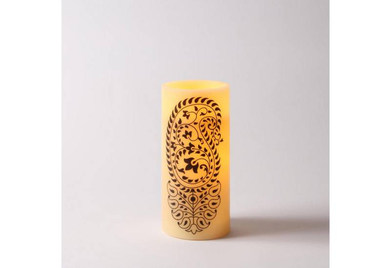 MARELIDA LED-Kerze XXL LED Kerze Ornament Echtwachs flackernd Timer H: 25cm D: 12cm creme von MARELIDA