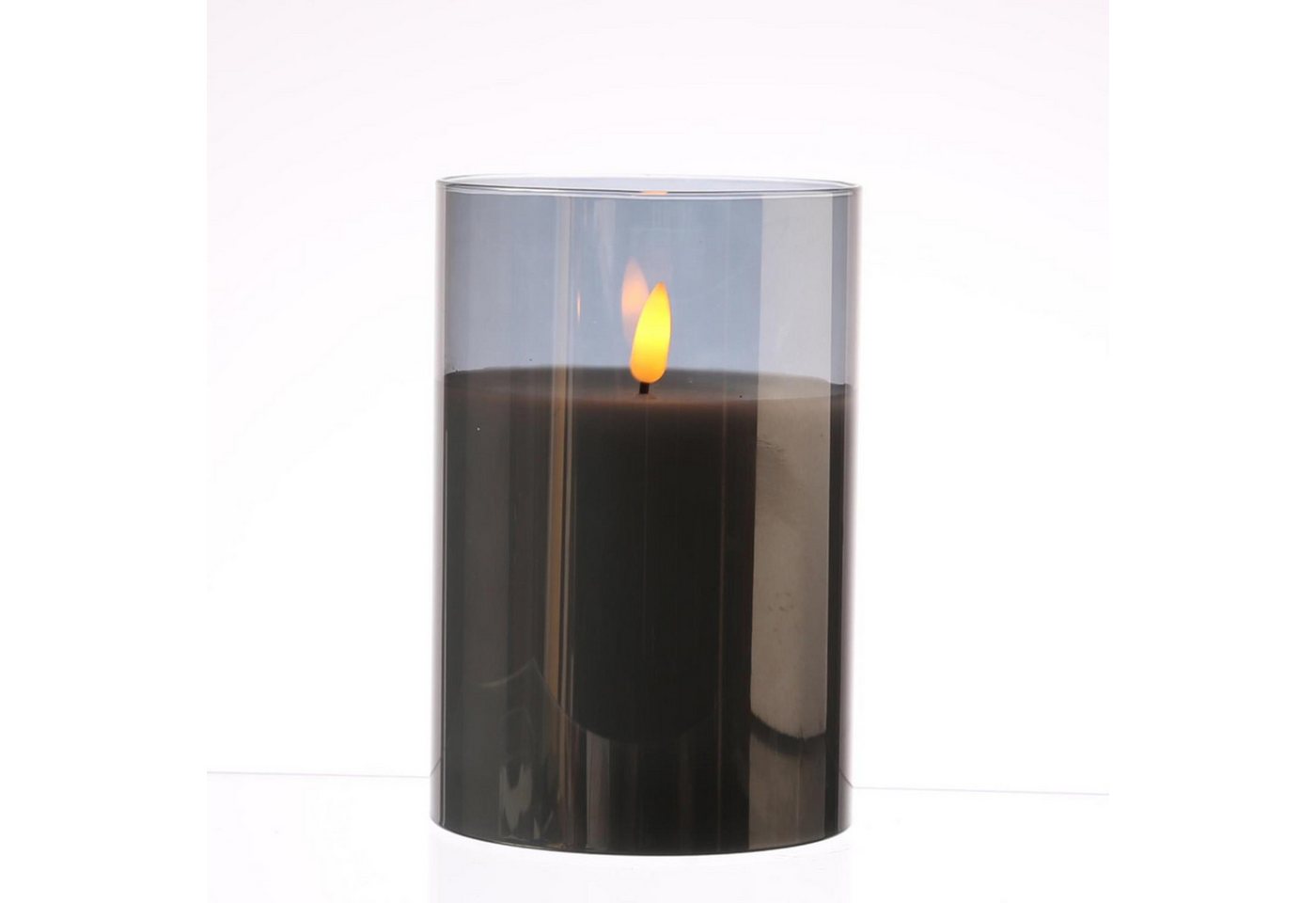 MARELIDA LED-Kerze im Glas LED Windlicht Echtwachs Timer H: 15cm D: 10cm grau von MARELIDA