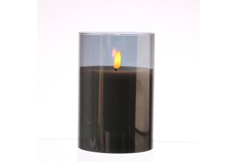 MARELIDA LED-Kerze im Glas LED Windlicht Echtwachs Timer H: 15cm D: 10cm grau von MARELIDA