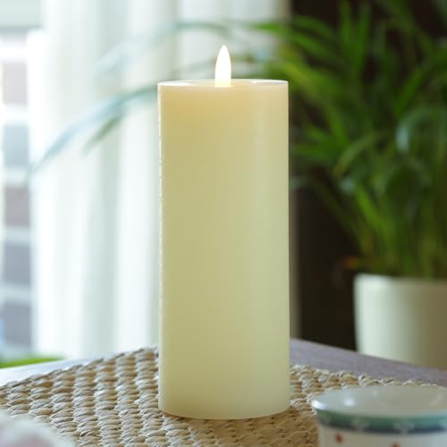 LED Kerze in Rustik Optik Echtwachskerze Stumpenkerze mit leicht flackernder Flamme und Timer Wachskerze für Innen in creme (D: 7cm - H: 19cm) von MARELIDA