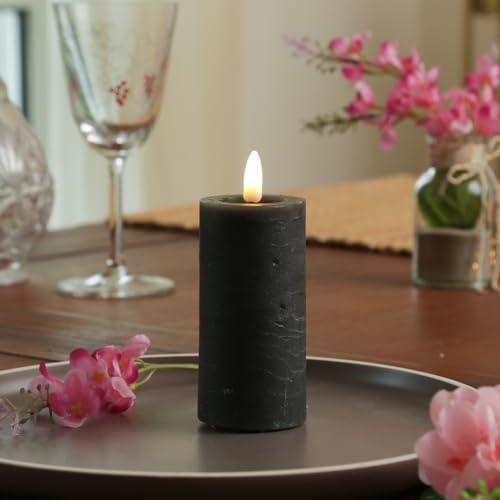 MARELIDA LED Kerze in Rustik Optik Echtwachskerze Stumpenkerze mit leicht flackernder Flamme und Timer Wachskerze für Innen in grau (D: 5cm - H: 12,5cm) von MARELIDA