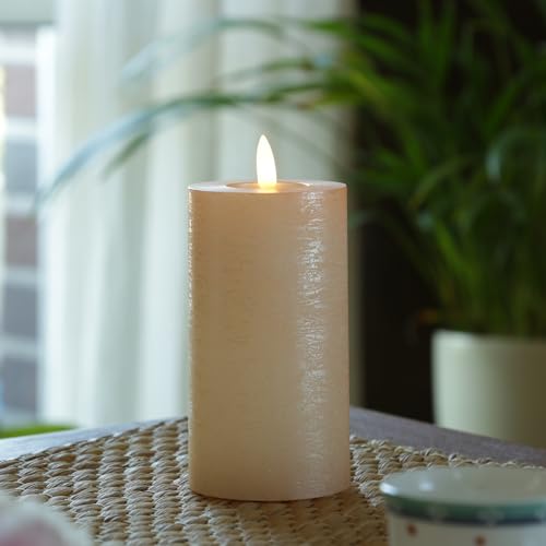 MARELIDA LED Kerze in Rustik Optik Echtwachskerze Stumpenkerze mit leicht flackernder Flamme und Timer Wachskerze für Innen in rosa (D: 7cm - H: 15cm) von MARELIDA