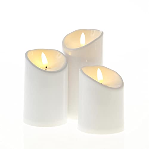 MARELIDA LED Kerzen für Garten Terrasse Balkon Außen 3er Set Outdoor Kunststoff Kerze 3 unterschiedliche Höhen flackernd mit Timer wetterfest für Außen - weiß (3er Set) von MARELIDA