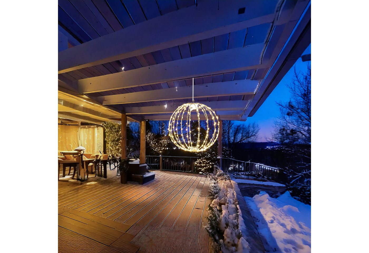 MARELIDA LED Kugelleuchte Drahtkugel Leuchtkugel faltbar D: 28cm 192LED 8Modi Timer Innen Außen, LED Classic, warmweiß (2100K bis 3000K) von MARELIDA
