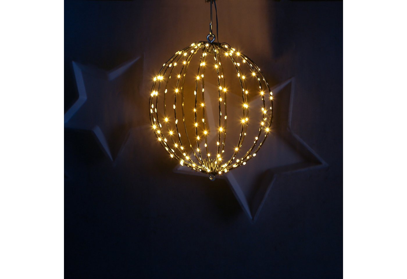 MARELIDA LED Kugelleuchte Drahtkugel Leuchtkugel faltbar D: 28cm 192LED 8Modi Timer Innen Außen, LED Classic, ultra-warmweiß / bernstein (1800K bis 2100K) von MARELIDA