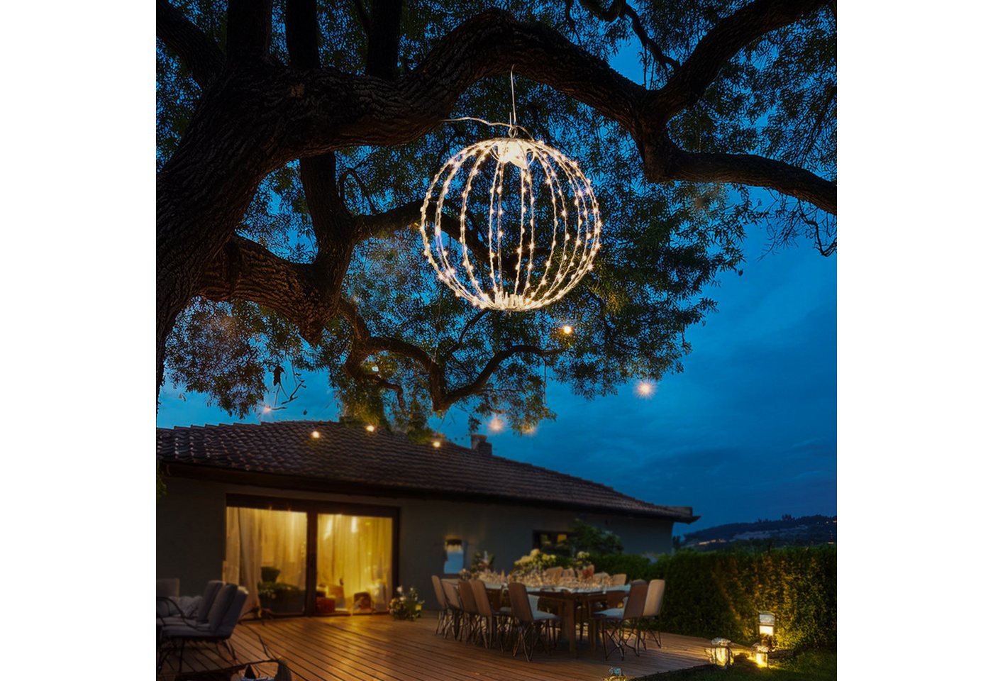 MARELIDA LED Kugelleuchte Drahtkugel Leuchtkugel faltbar D: 38cm 240LED 8Modi Timer Innen Außen, LED Classic, warmweiß (2100K bis 3000K) von MARELIDA