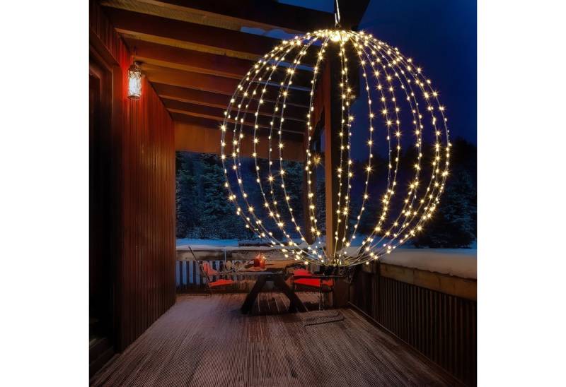 MARELIDA LED Kugelleuchte Drahtkugel Leuchtkugel faltbar D: 58cm 480LED 8Modi Timer Innen Außen, LED Classic, ultra-warmweiß / bernstein (1800K bis 2100K) von MARELIDA