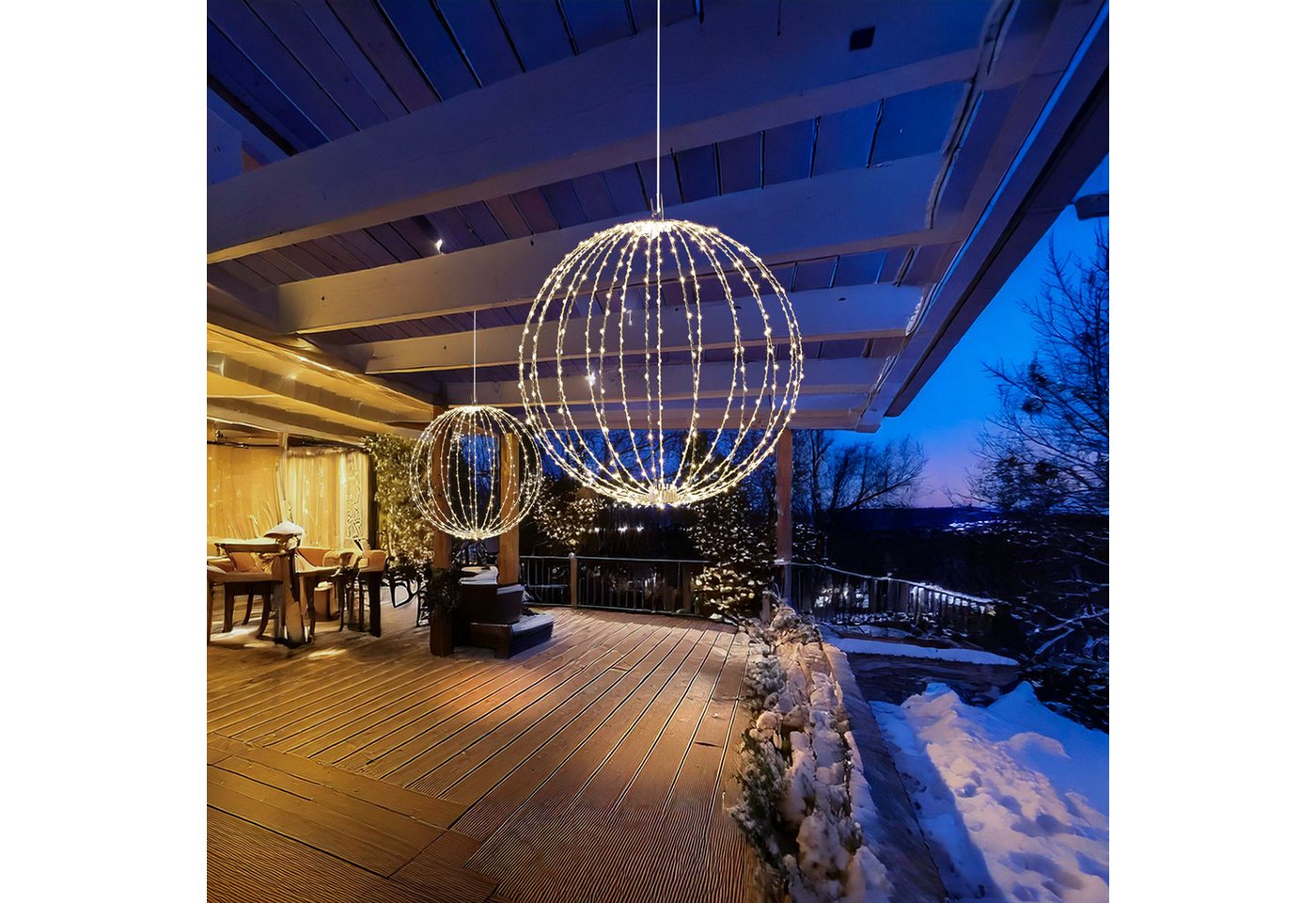 MARELIDA LED Kugelleuchte Drahtkugel Leuchtkugel faltbar D: 58cm 480LED 8Modi Timer Innen Außen, LED Classic, warmweiß (2100K bis 3000K) von MARELIDA