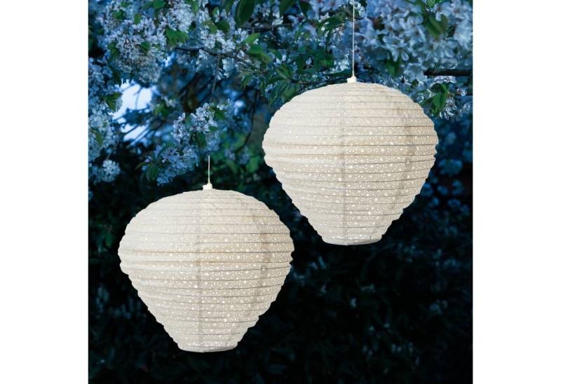 MARELIDA LED Lampion Solar Gartenlampion Ballon weiß D: 30cm Balkon Terrasse 2er Set, LED Classic, warmweiß (2100K bis 3000K) von MARELIDA