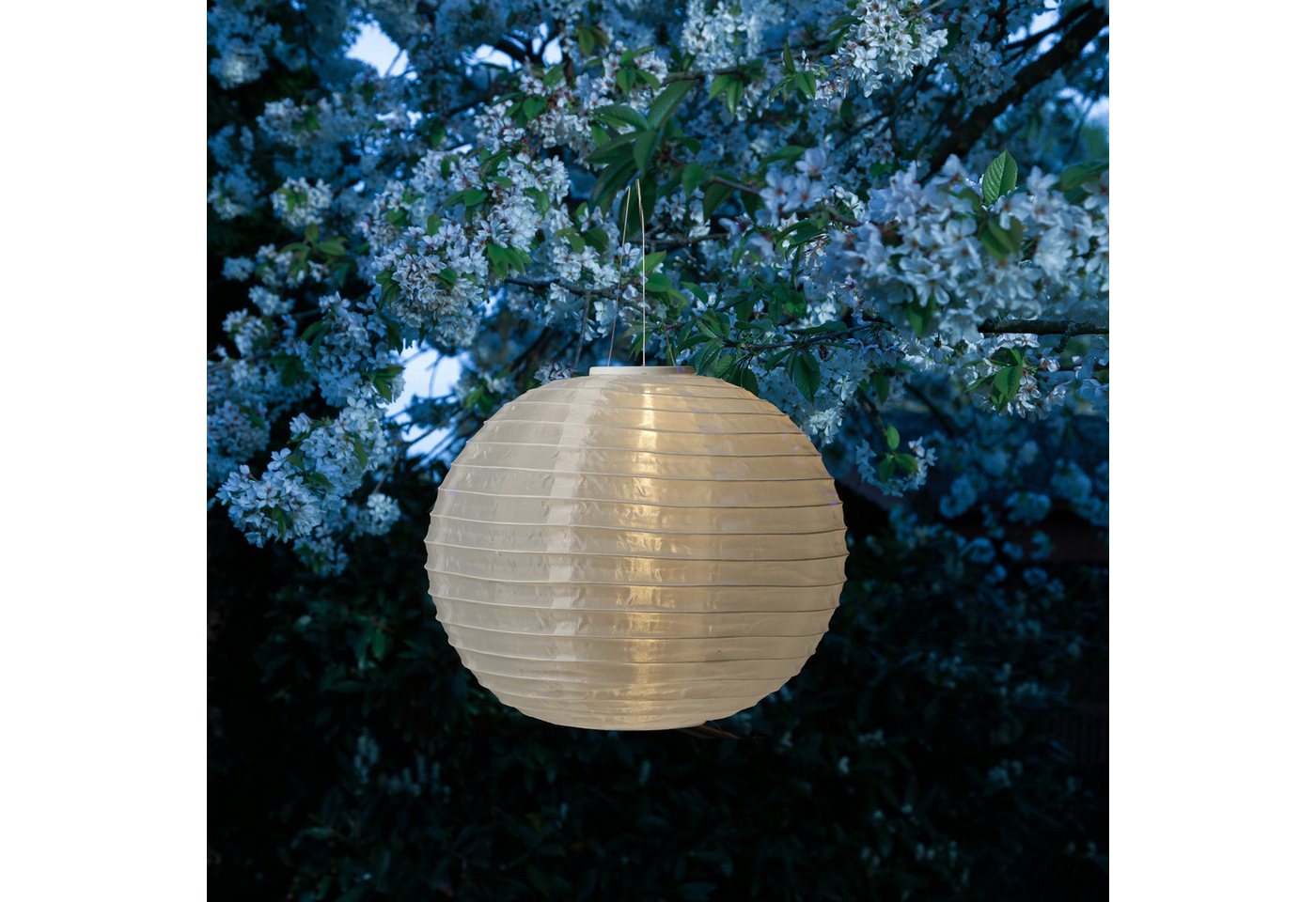 MARELIDA LED Lampion Solar Gartenlampion D: 40cm Party Balkon Terrasse Laterne Sensor weiß, LED Classic, warmweiß (2100K bis 3000K) von MARELIDA