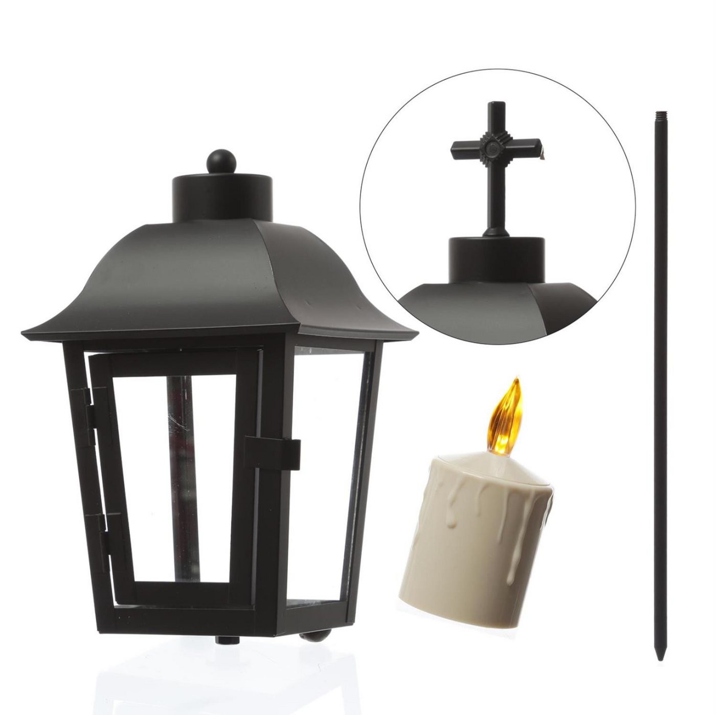 MARELIDA LED Laterne Grablaterne mit LED Kerze Grablicht wechselbare Spitzen Grablampe, LED Classic, amber von MARELIDA