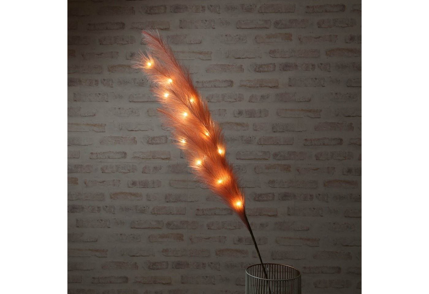 MARELIDA LED-Leuchtzweig LED Federbüschel Pampasgras Dekozweig Leuchtzweig 118cm rosa, 15-flammig von MARELIDA