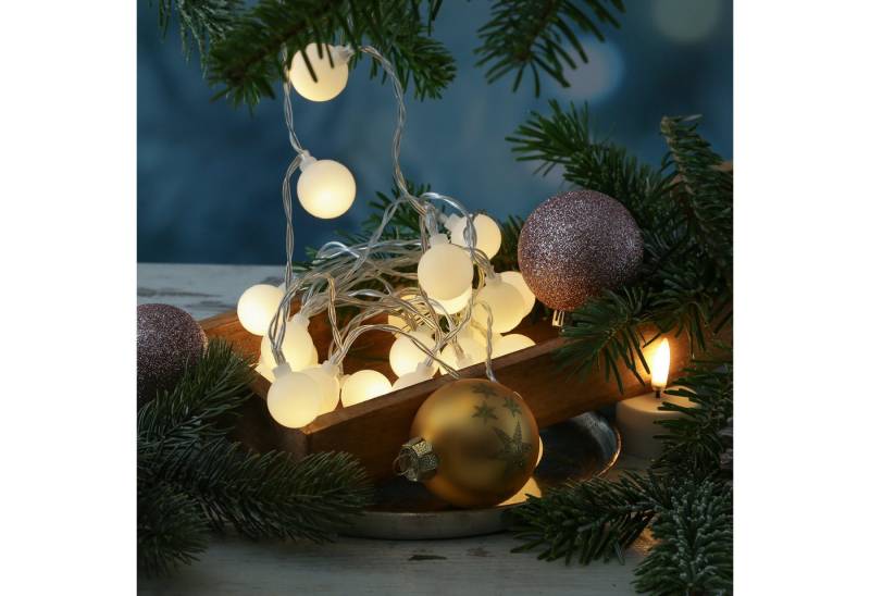 MARELIDA LED-Lichterkette Berry Cherry 30 weiße Kugeln Bälle 8Modi 2,9m Außen Timer Batterie, 30-flammig von MARELIDA